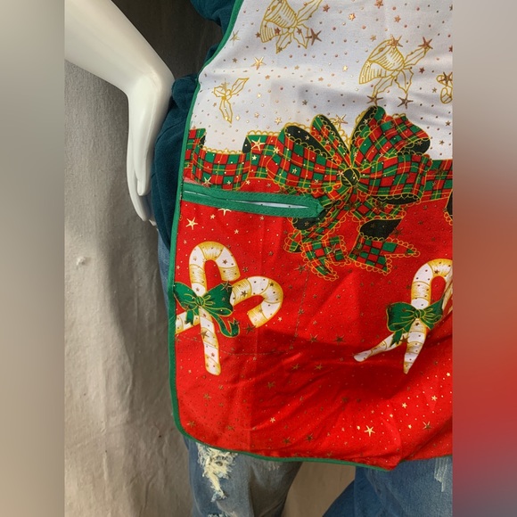 Christmas apron holiday apron bows and candy canes handmade - Picture 2 of 8